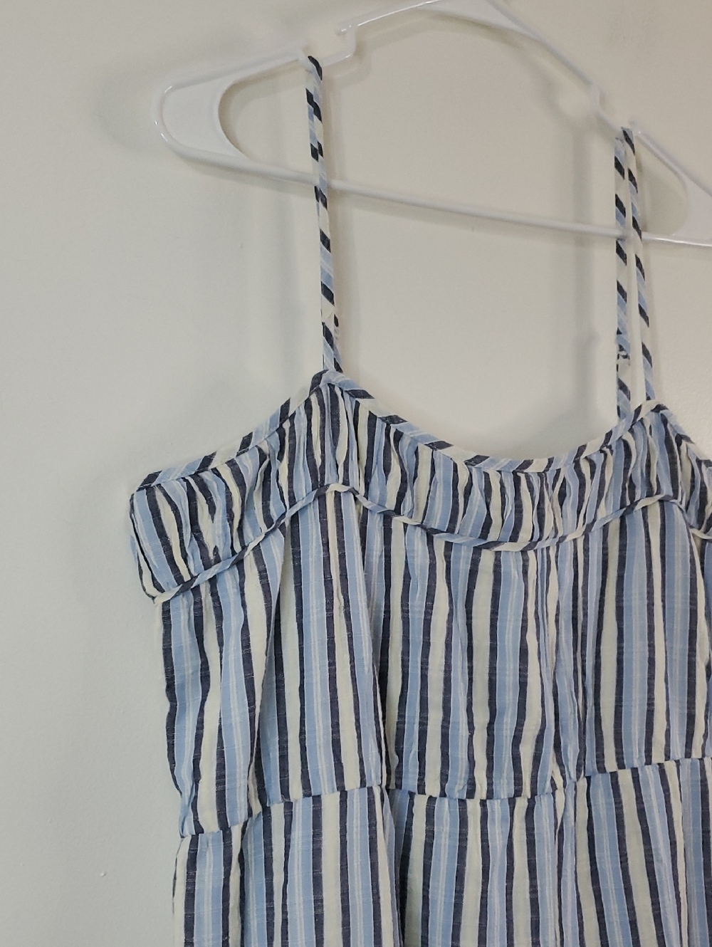 Aerie Striped Blue White Tiered Sundress - Sleeveless Midi Size Lg Cotton Resort - Picture 4 of 14